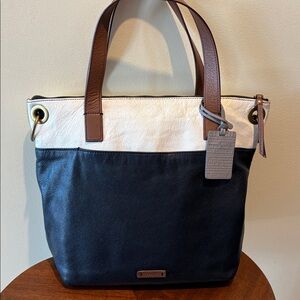 Fossil  shoulder bag  Tote  pebbled leather  black/white/brown front & back slip